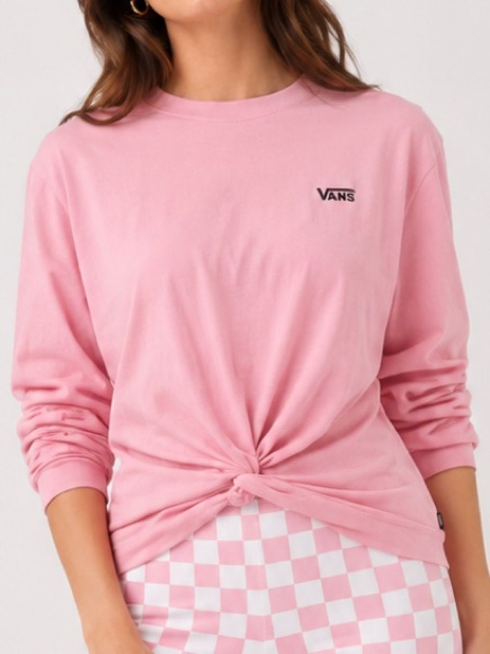 Vans Pink Vista Knotty Long Sleeve Shirt, Size Small